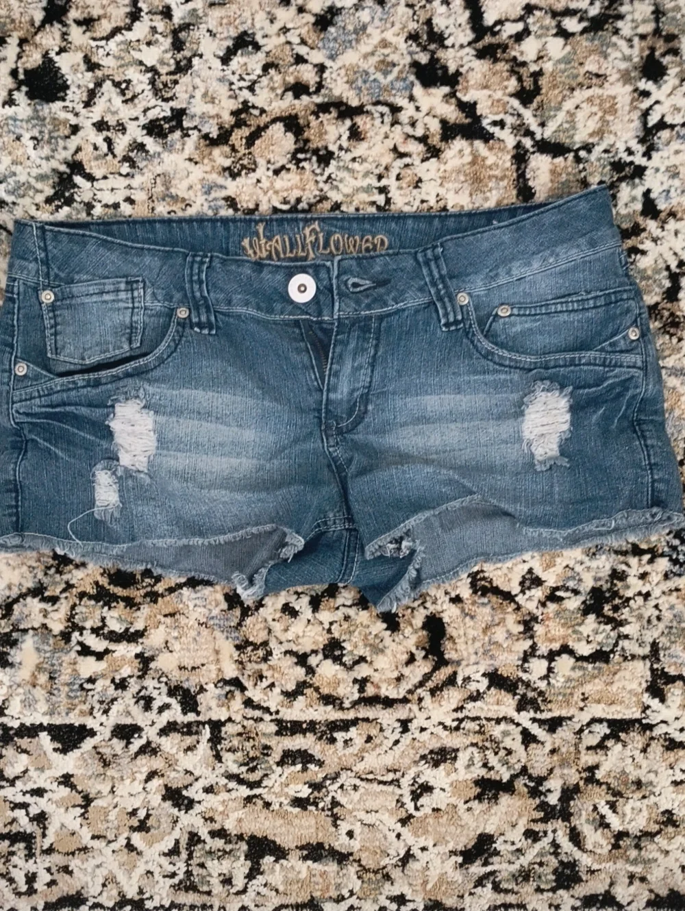 Wildflowers Blue Distressed Denim Cutoff Shorts